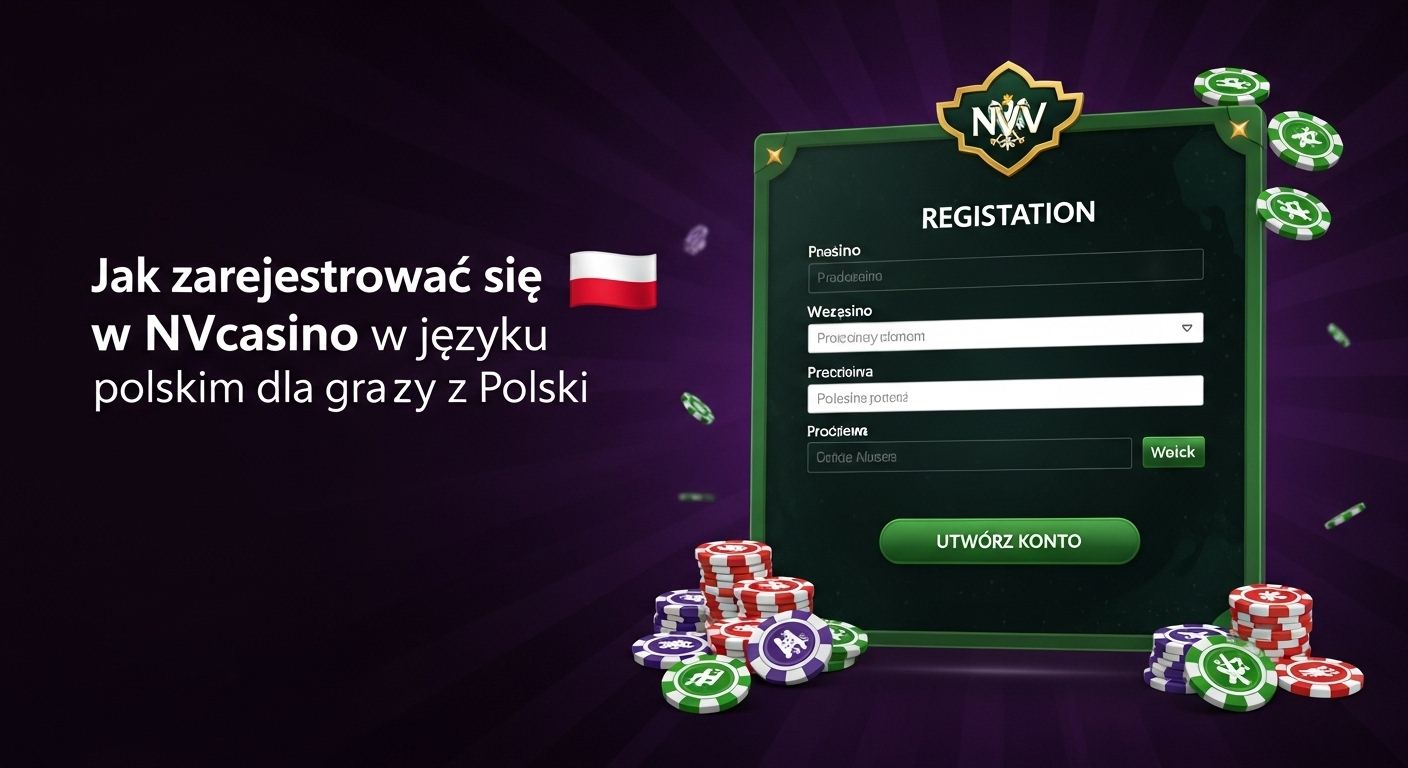 Zrób obrazek na temat: Proces rejestracji w kasynie online. Pokaż formularz rejestracyjny, pola do wypełnienia przez użytkownika i duży przycisk „Utwórz konto”. Jak zarejestrować się w NVcasino w języku polskim dla graczy z Polski. Użyj flagi Polski