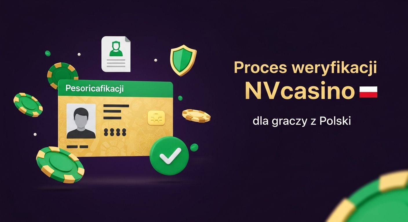 Stwórz obrazek na temat: Weryfikacja tożsamości KYC w kasynie online. Pokaż przesyłanie dokumentów, dowód osobisty, ikonę znacznika wyboru i elementy bezpieczeństwa. Proces weryfikacji NVcasino w języku polskim dla graczy z Polski. Użyj flagi Polski